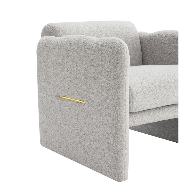 Arm Chair With Waved Arms,Metal Decoration On Both Side Arms,for Primary Living Space,Living Room,Bedroom,Light Grey