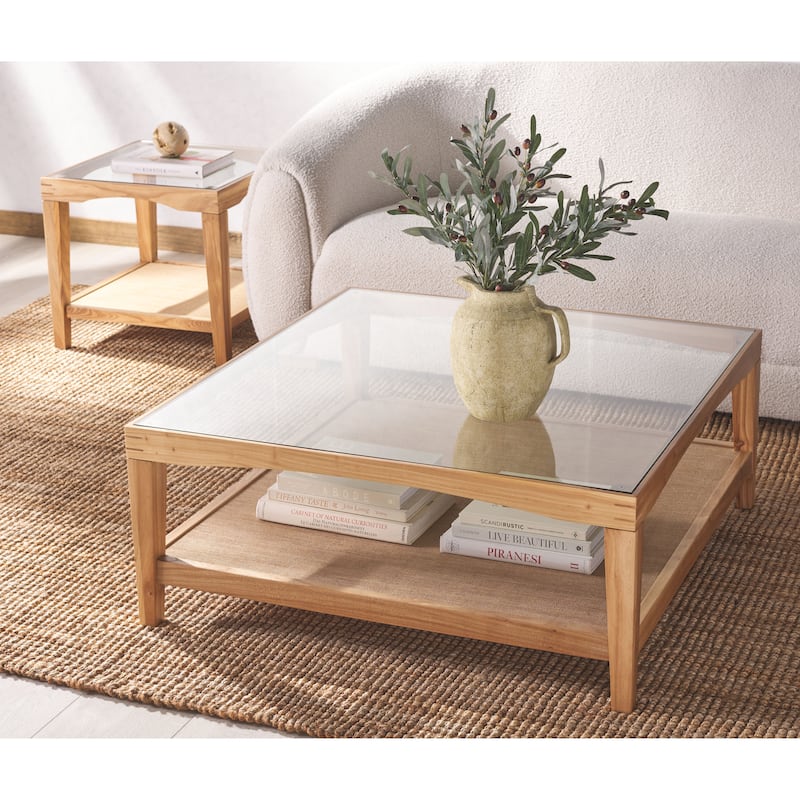 SAFAVIEH Couture Nicolella Square Glass Coffee Table - 40"W x 40"D x 17"H - Natural
