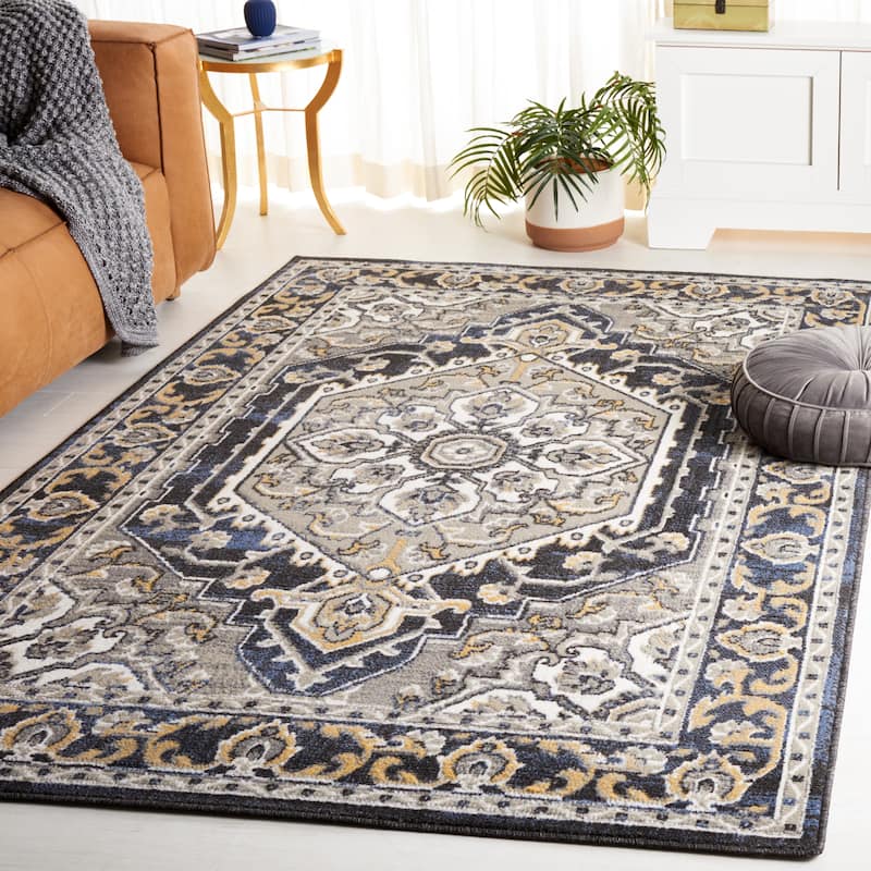 SAFAVIEH Pyramid Linza Contemporary Rug - 8' x 10' - Grey/Navy Gold