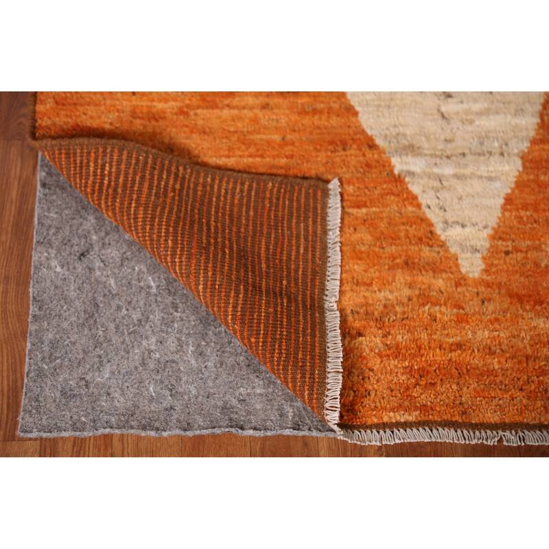 Geometric Orange Moroccan Oriental Rug Hand-Knotted Wool Carpet - 6'10" x 9'10"