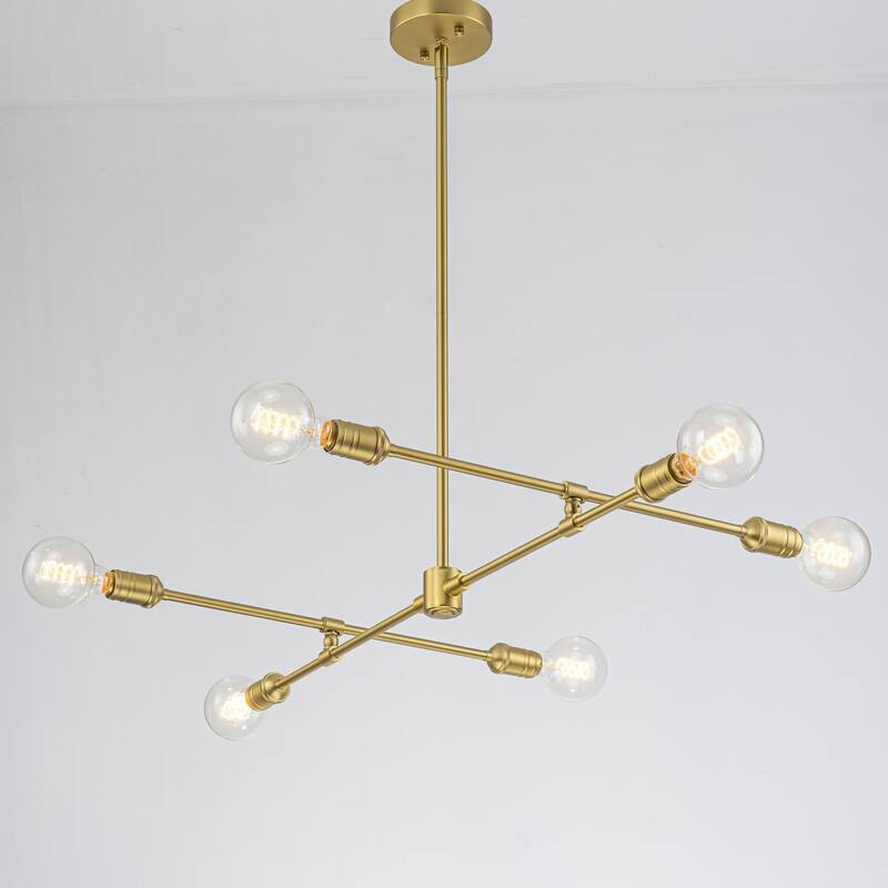6-Light Mid-Century Brass Metal Pendant Light for Dining Room - 6 Light