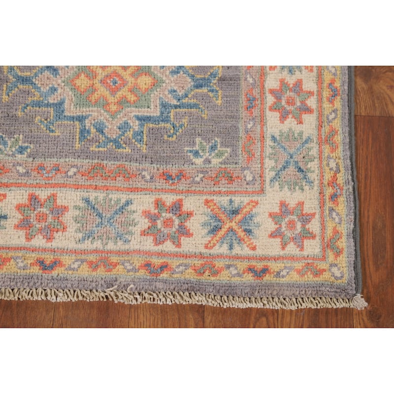 Gray Geometric Kazak Oriental Rug Handmade Wool Carpet - 2'0" x 3'0"