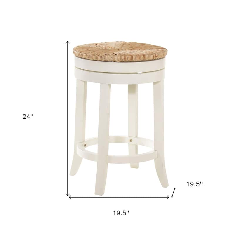 HomeRoots 24" Natural And Antiqued White Solid Wood Swivel Backless Counter Height Bar Chair With Footrest - 19.5