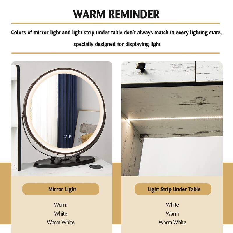 Costway Vanity Makeup Table Set 3-Color Dimmable Human Body Induction - See Details