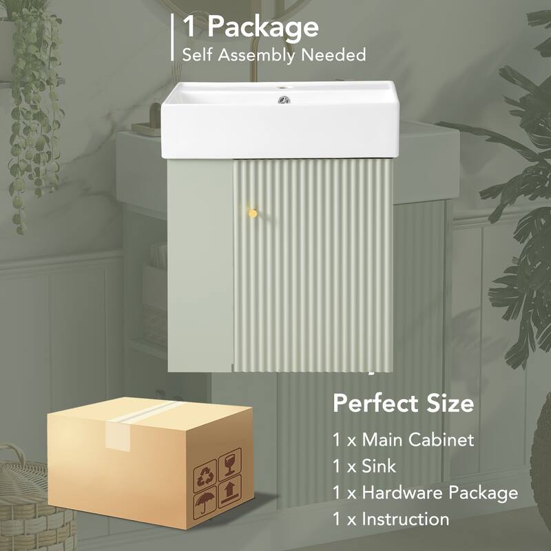 21.6 inch MDF Wall-Mounted Bathroom Vanity Set with Integrated Ceramic Sink with Open shelf and oft-Close