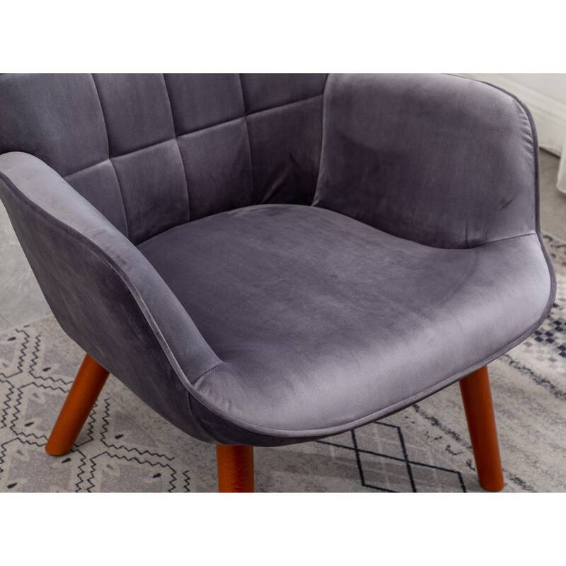 Gray Leisure Chair Ottoman Set Office Chair, Stylish Velvet Upholstered Reception Chair Vanity Chair with Wooden Frame