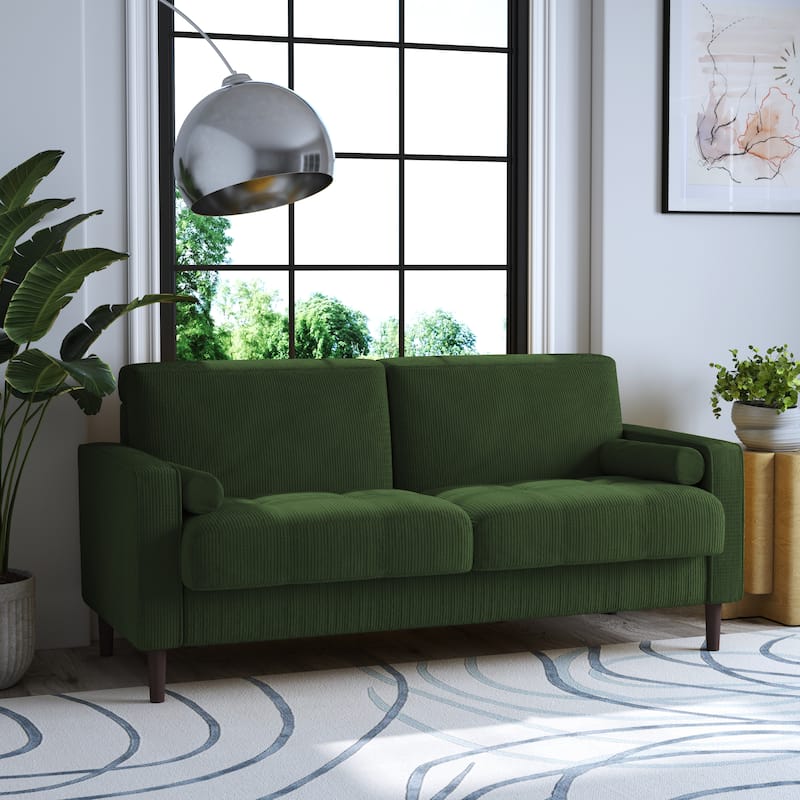 Corduroy 61.9" Loveseat Sofa Square Armrests - Green