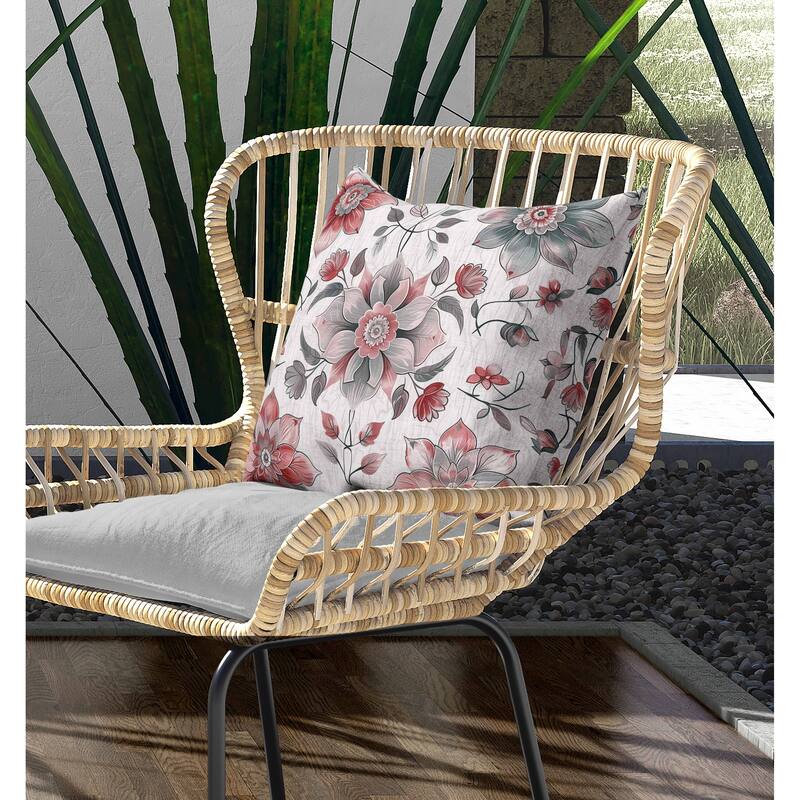 Retro Floral Indoor/Outdoor Reversible Throw Pillow Green and Red