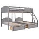 preview thumbnail 31 of 38, Simple Full Over Twin & Twin Triple Bunk Bed With Drawers and Guardrails