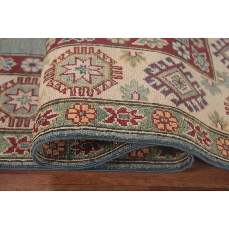 Light Blue Traditional Kazak Area Rug Hand-Knotted Wool Carpet - 6'10" x 10'0"