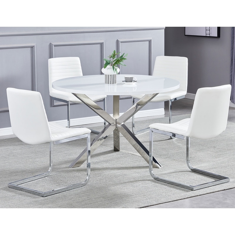 Best Master Furniture Grea 5 Piece White Lacquer Round Dining Set