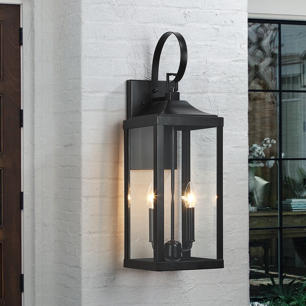25.7 H 2 Light Large Outdoor Black Exterior Wall Lantern Sconce Light