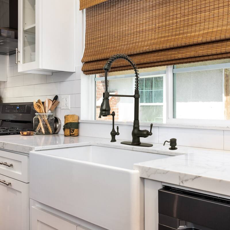 Pre-Rinse Spring Kitchen Faucet, Single Level with Pull Down Sprayer