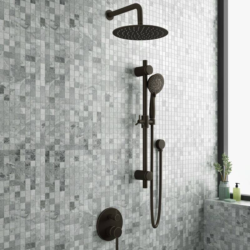 Refuge 10-in Rain Showerhead Combo Adjustable Handshower Slide Bar and Pressure Balanced Mixing Valve Oil Rubbed Bronze 1.8 GPM