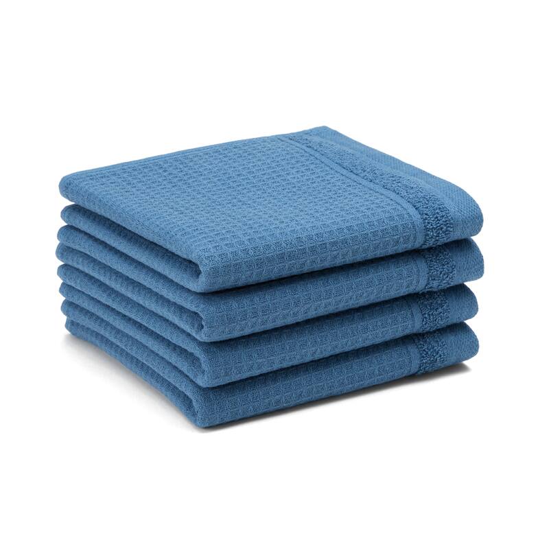 TOWN & COUNTRY BASICS 4-Piece Waffle Woven Terry Stripe Washcloth Set, 13x13-Inch, 100% Cotton, Quick Dry - 13"x13"