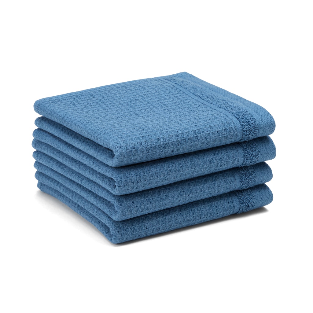 TOWN & COUNTRY BASICS 4-Piece Waffle Woven Terry Stripe Washcloth Set, 13x13-Inch, 100% Cotton, Quick Dry - 13"x13"