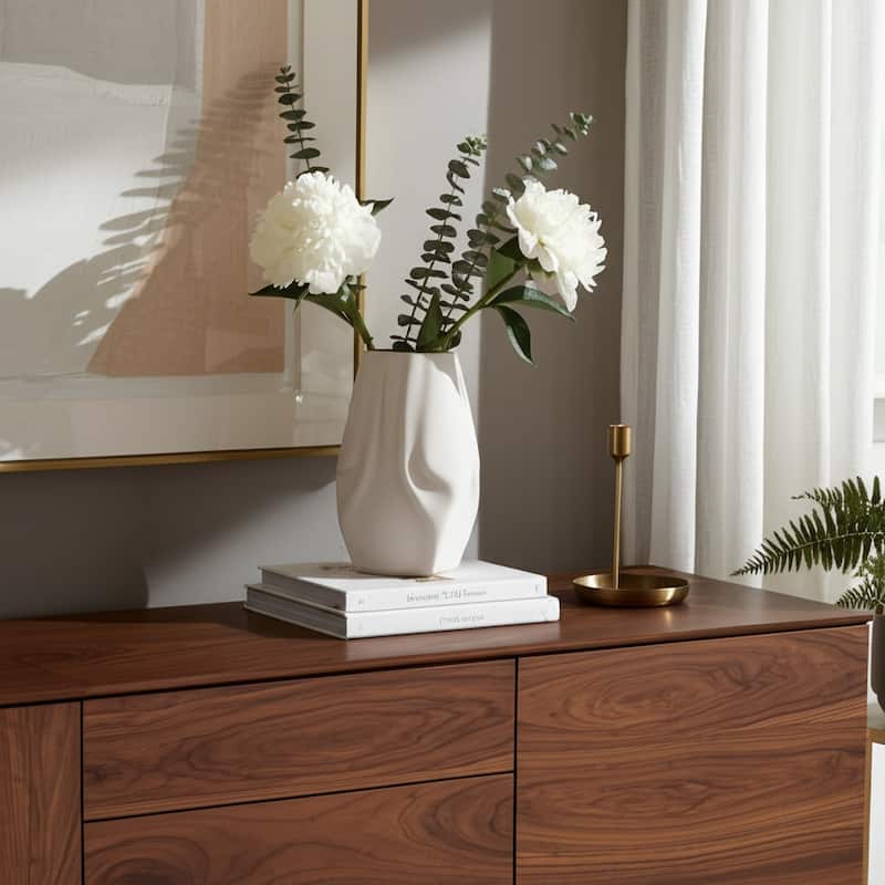 Modern Porcelain Vase with Sculpted Geometric Design Decorative Accent