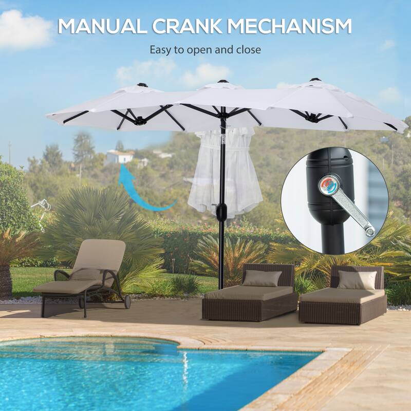 Outsunny Double-sided Patio Umbrella 9.5' Large Outdoor Market Umbrella with Push Button Tilt and Crank, 3 Air Vents and 12 Ribs