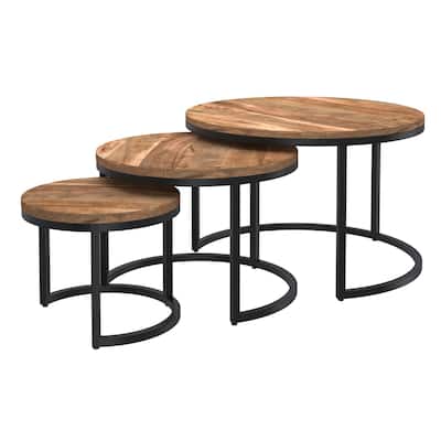 Rustic Modern Solid Wood and Iron 3pc Coffee Table Set - Natural and Black
