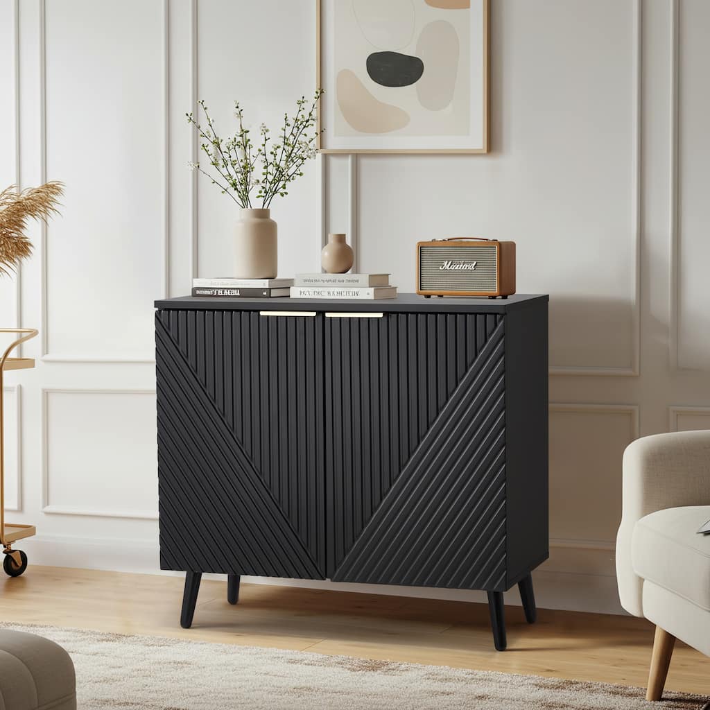 Modern Fluted Sideboard Buffet Cabinet, Accent Console Table with Doors & Adjustable Shelves