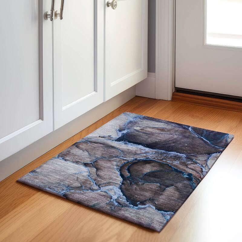 Premium Washable Super Contemporary Abstract Soft Mayfield Rug - Navy - 1' 8" x 2' 6" - Rectangle