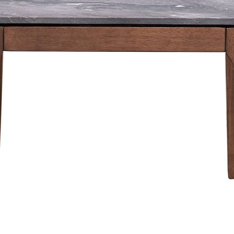 ACME Bevis End Table, Engineered Stone & Walnut Finish