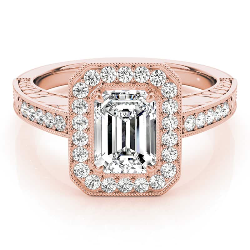 Auriya 14k Rose Gold Lab Grown Emerald Diamond Halo Engagement Ring 0.50 to 5.00 ct. tw. (F-G VS)