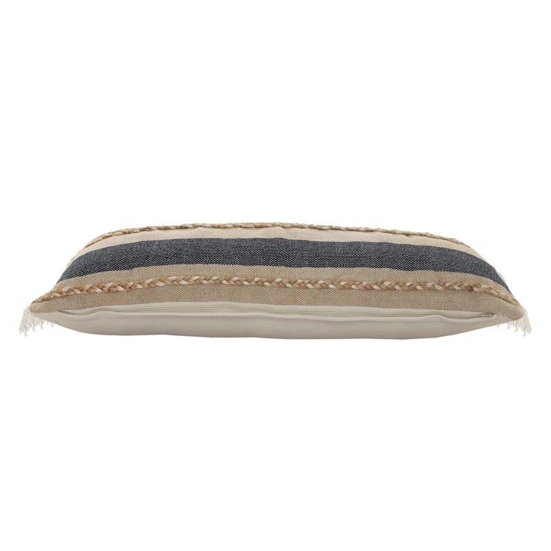 HomeRoots 14" X 36" Denim Tan And Taupe Jute Coastal Zippered Pillow