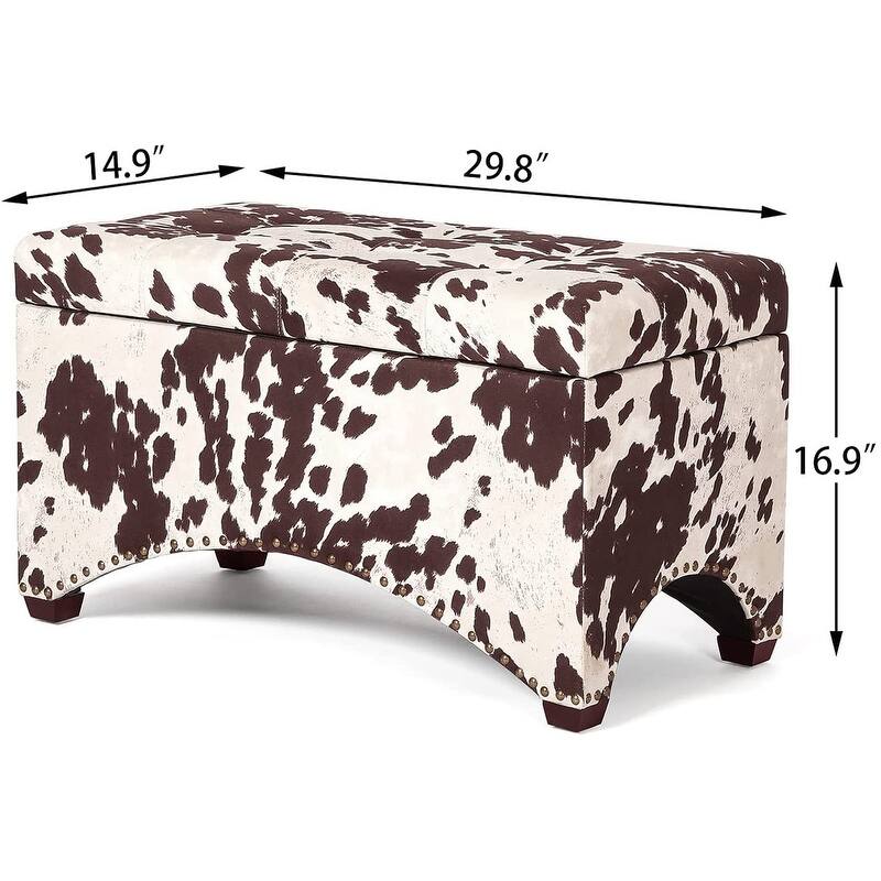 Adeco Linen Fabric Storage Ottoman Bench Footstool,Nailhead Trim