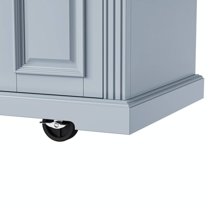 54" Rolling Kitchen Island Cart with Rubberwood Drop Leaf, 4 Doors & 3 Drawers