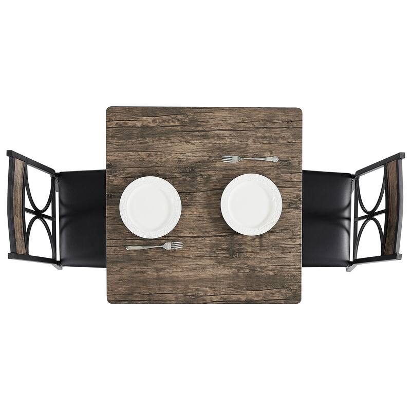 VECELO Modern 3/5-piece Dining Set Tempered Glass Top and Wood Top, Steel Dining Table and Chair Set of 2/4