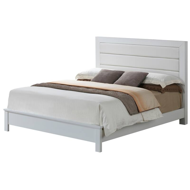 Full Panel Upholstered Bed - Faux Leather Headboard & Slats - Elegant Comfort Design