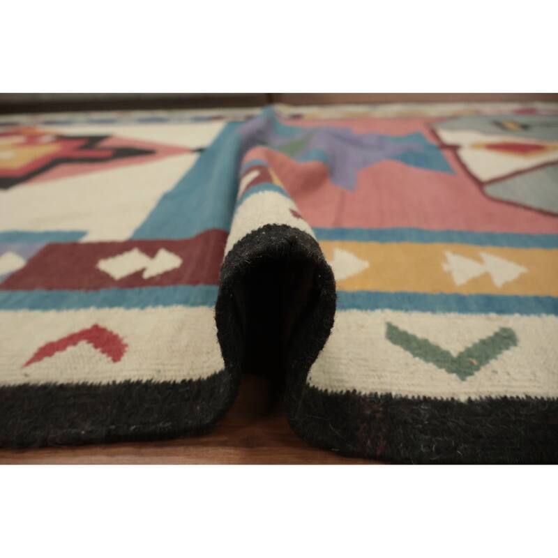 Hand Woven Oriental 100% Wool Carpet Southwestern Tribal Multi-Colored Kilim Area Rug - 12' 5'' X 5' 2''