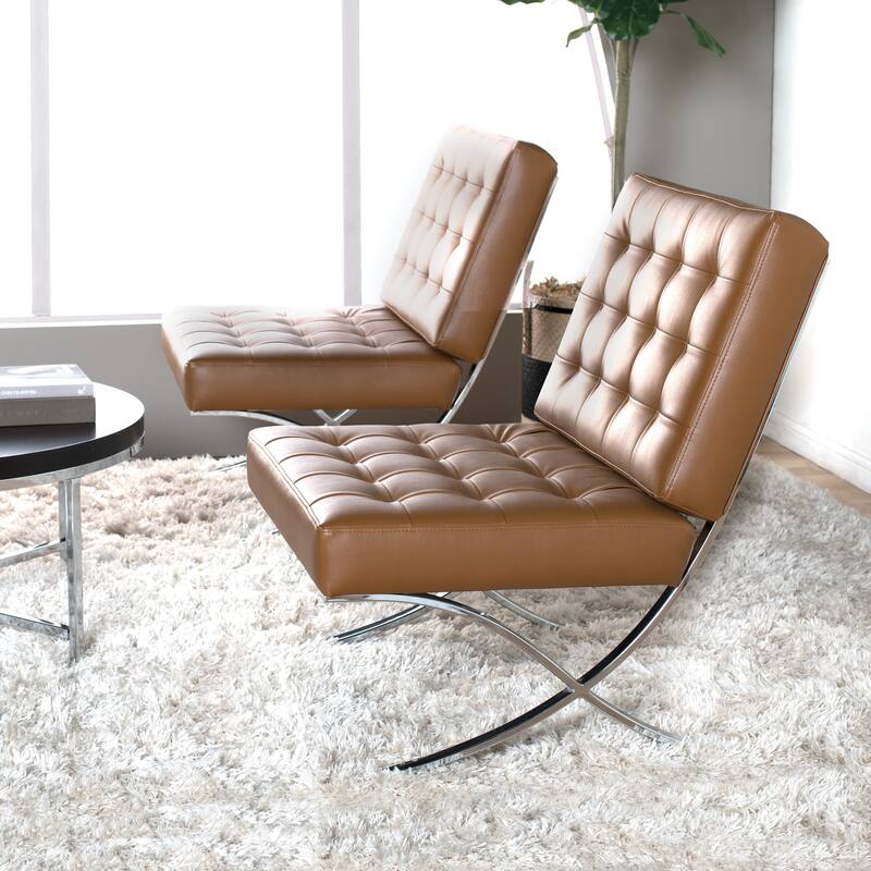 Attriom Bonded Leather and Metal Armless Mid Century Accent Chair - 30.25 x 26 x 34.75"