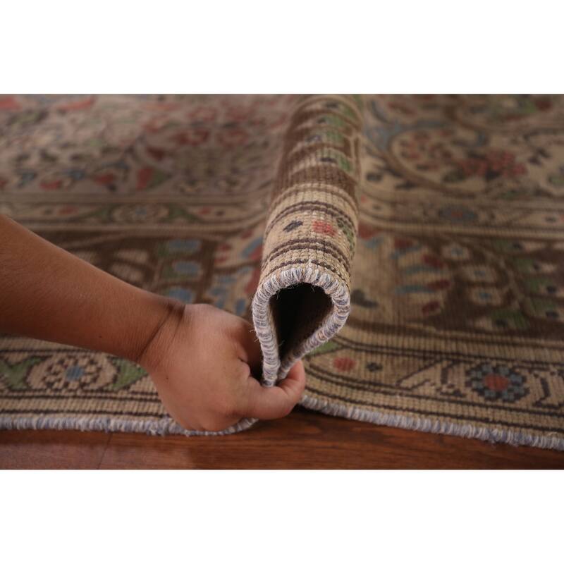 Distressed Grey Tabriz Persian Vintage Rug Hand-Knotted Wool Carpet - 7'10"x 11'0"