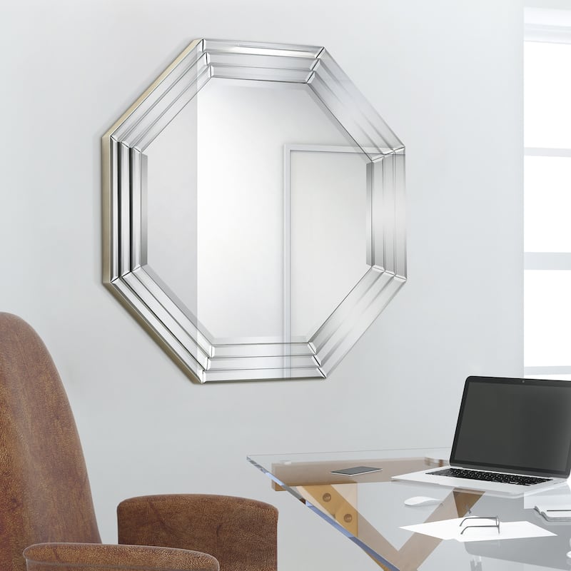 Multi-Faceted Framed Octagon Wall Mirror, Ready to Hang, 32" x 32" - Clear - 32 x 32
