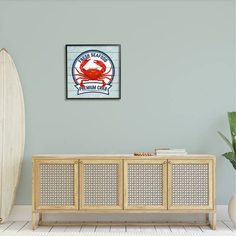 Stupell Fresh Seafood Crab Sign Quote Rustic Nautical Boathouse Framed Wall Art - Red
