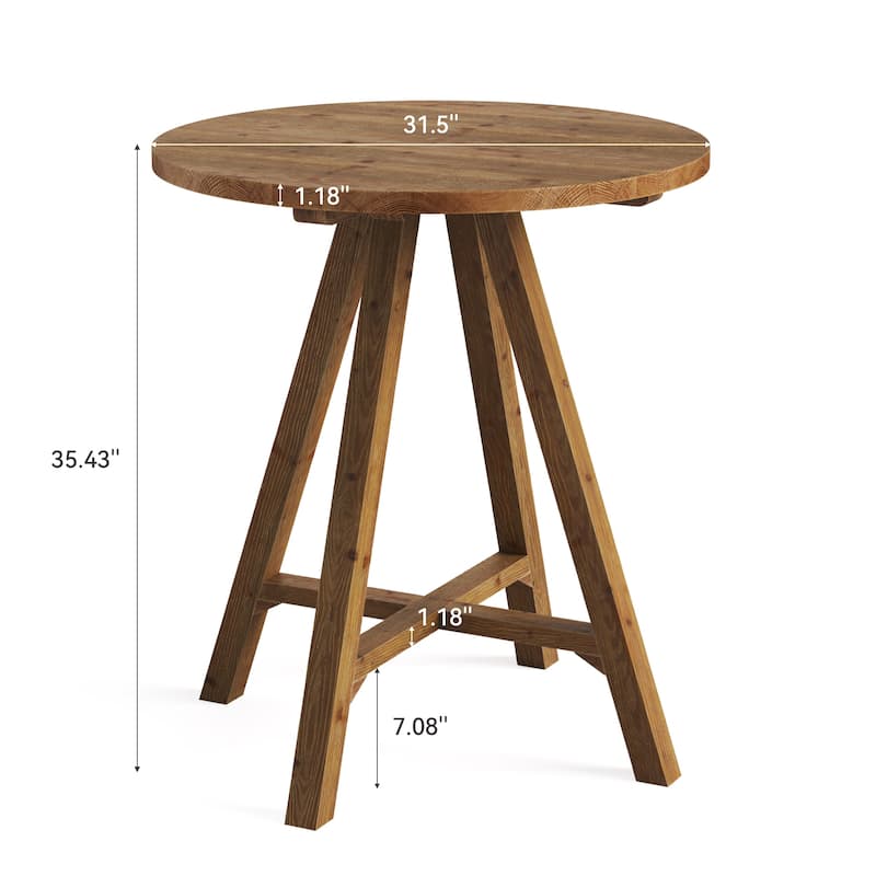 Solid Wood Bar Table, 31.5" Round Pub Bistro Table