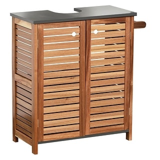 Wall-Mounted Sink Floor Cabinet Elements Acacia - Gray Wood 2 Louvered Doors