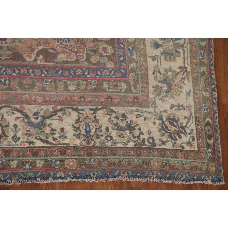 Mashad Persian Vintage Area Rug Handmade Wool Carpet - 10'2" x 12'11"