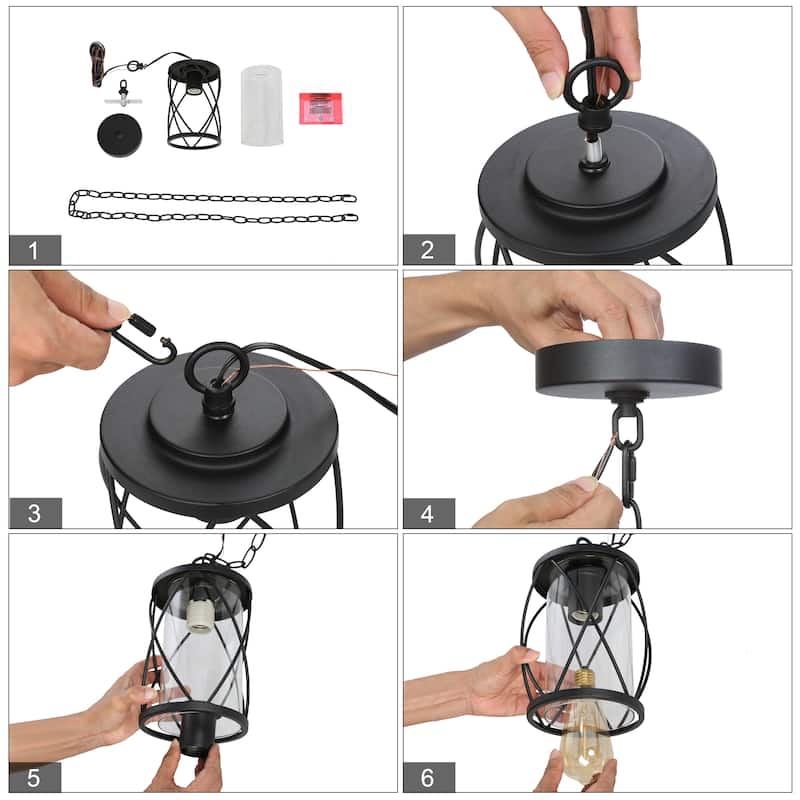 Zarbel Modern Farmhouse Outdoor Patio Lights Black Pendant Lighting Glass Shade Ceiling Light - Matte Black - D 6.5"x H 11"