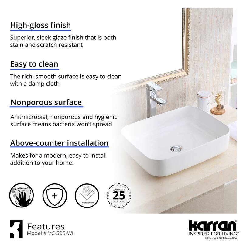 Karran Valera 20" Vitreous China Vessel Bathroom Sink in White