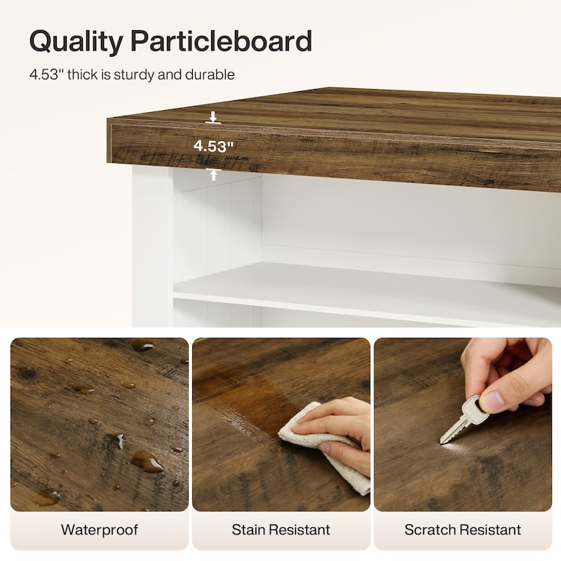 55" Two-Tone Farmhouse Kitchen Island with Storage Shelves