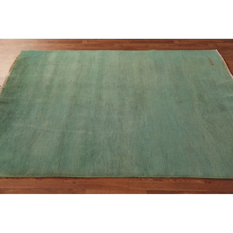 Green Gabbeh Modern Area Rug Handmade Wool Carpet - 4'10" x 6'7"