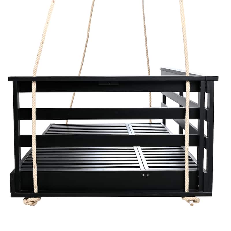 Country Patio Wooden Twin Size Swing Daybed Porch Swing Frame with 4pcs 96-inch Hemp Ropes for Backyard