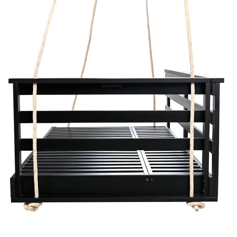 Patio Wooden Twin Size Swing Daybed Porch Swing Frame With Hemp Ropes (Excluding the table)