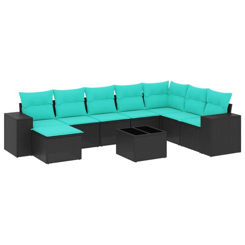 vidaXL 8/9 Piece Patio Sofa Set with Cushions Black/Brown/Gray Poly Rattan - 24.4 x 24.4 x 27.2