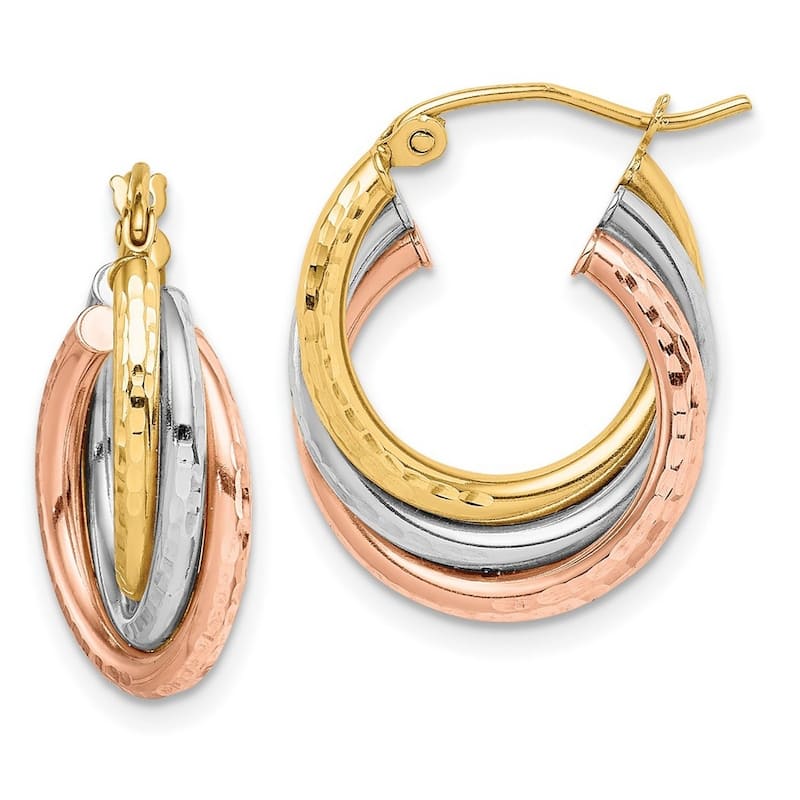 Curata 10k Tri Color Gold Sparkle Cut Triple Hoop Earrings - 20.55x15.77mm