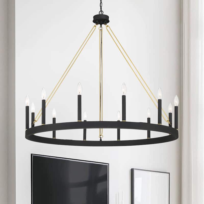 Update 12-light 40In Modern Farmhouse Wagon Wheel Chandelier