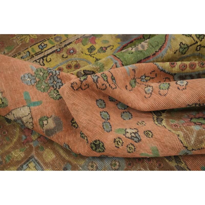 Hand Knotted Oriental 100% Wool Carpet Traditional Floral Coral Tabriz Area Rug - 11' 10'' X 9' 3''